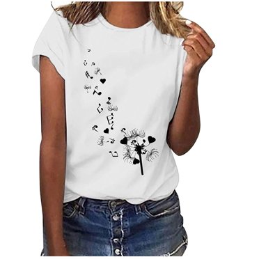 Leutsin T-shirt Décontracté pour Femme à Imprimé, Col Rond, Coupe Ample, Manches Courtes, Chandail