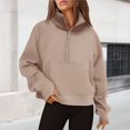 thumbnail image 1 of Stand Collar Fall Clothes Half Zip Women Solid Color Daily Outfit (Coffee XL), 1 of 6