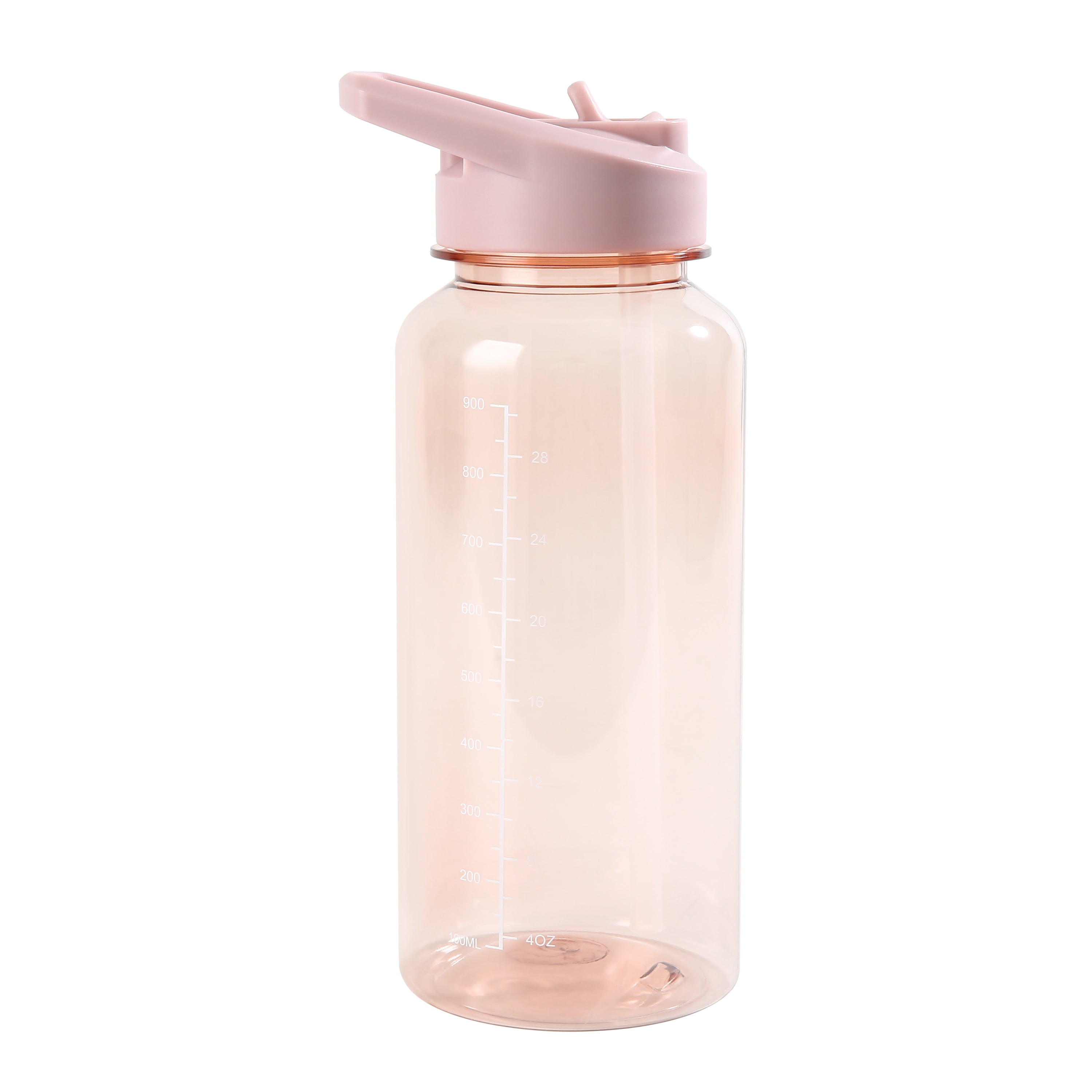 Gourde de sport Mainstays en plastique rose (34 oz / env. 1 L) à large ouverture et bouchon à paille rabattable