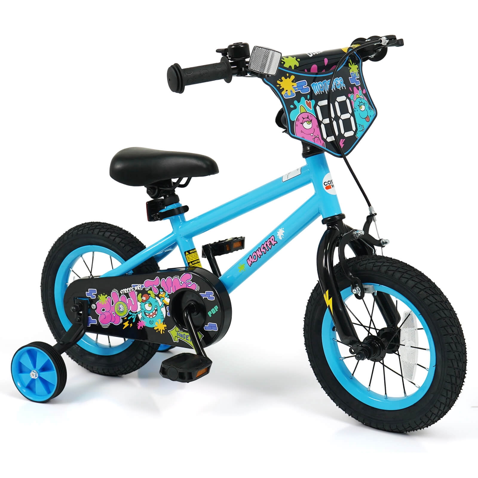 Costway 12" Kids Bike with Training Wheels, Dual Hand, Coaster Brakes, Adjustable Seat Navy