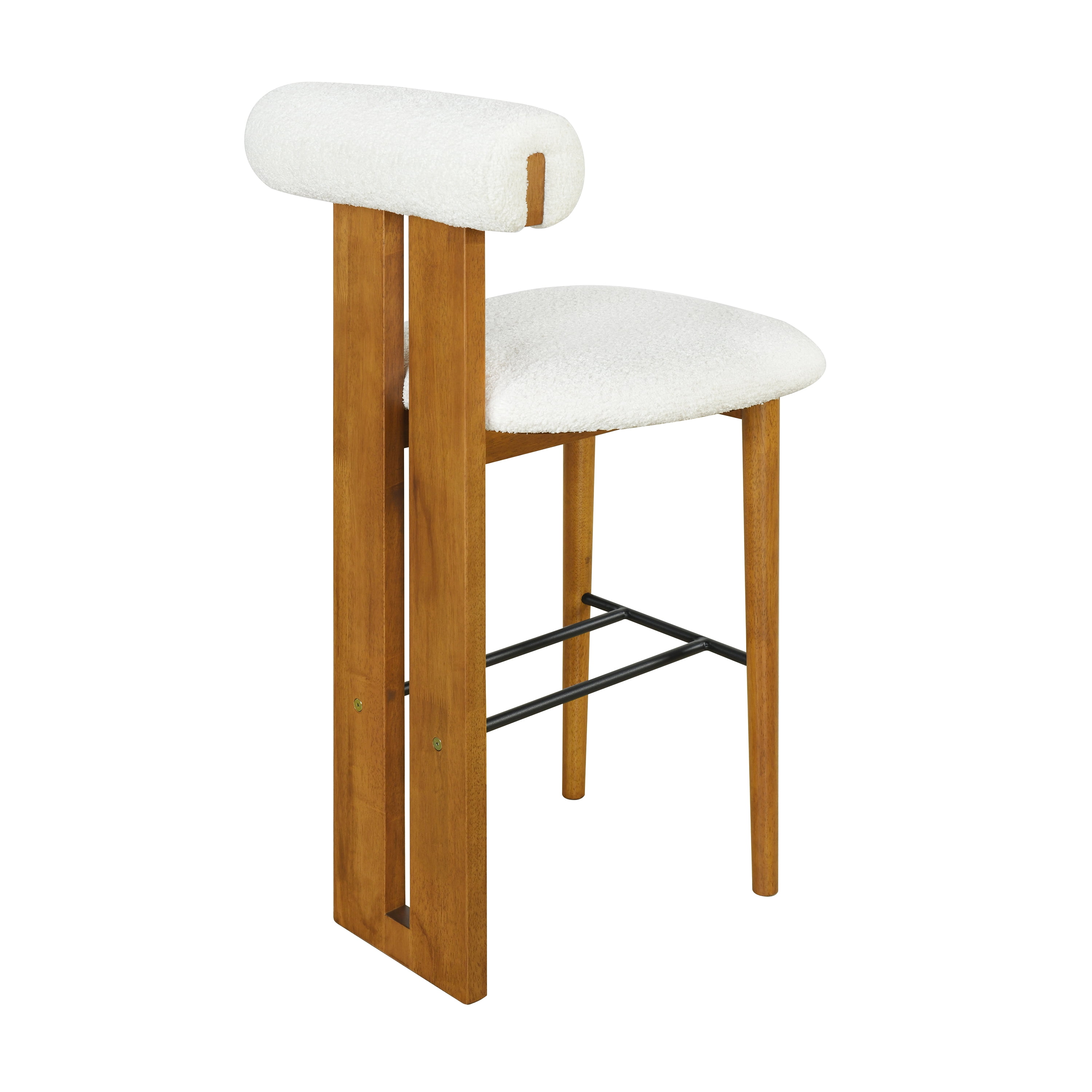 Tabourets de bar modernes Renée de Noble House (lot de 2), siège rembourré ivoire, noyer + blanc