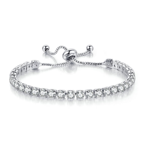 Paris Jewelry 24k White Gold Plated 6Ct Created White Sapphire Round Adjustable Tennis Bracelet Unisex