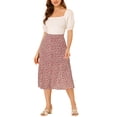 thumbnail image 2 of Unique Bargains Jupe Paysanne pour Femme à Taille Élastique, Ligne A, Midi, Imprimé Feuilles, Rouge Blanc, G, 2 of 7