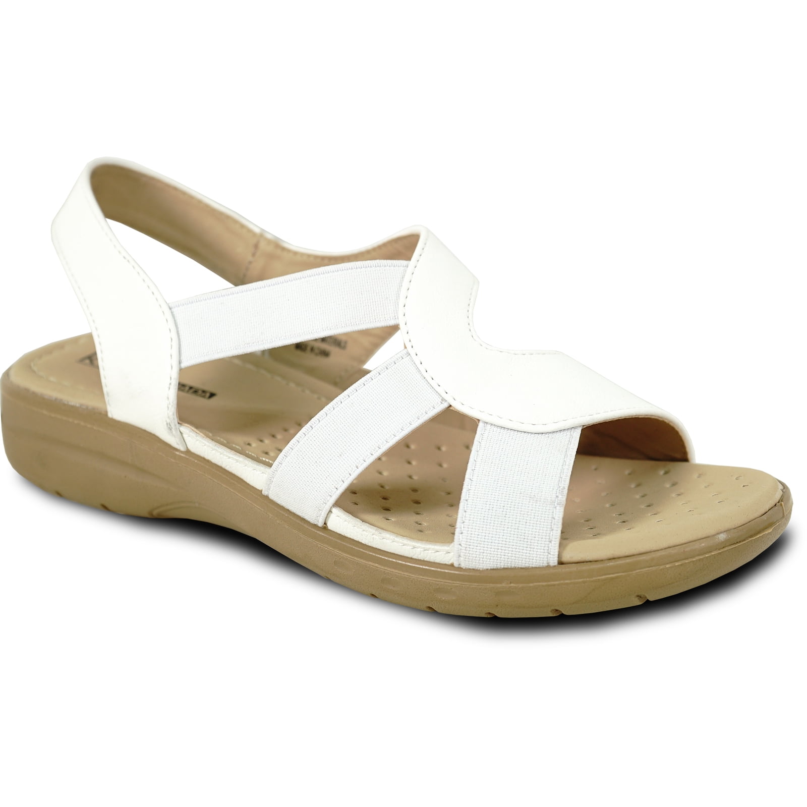 kozi Sandale Compensée Décontractée Confortable pour Femme, Mocassin à Enfiler OY3132 avec Bande Élastique et Bout Rond Ouvert, Blanc, Taille 10