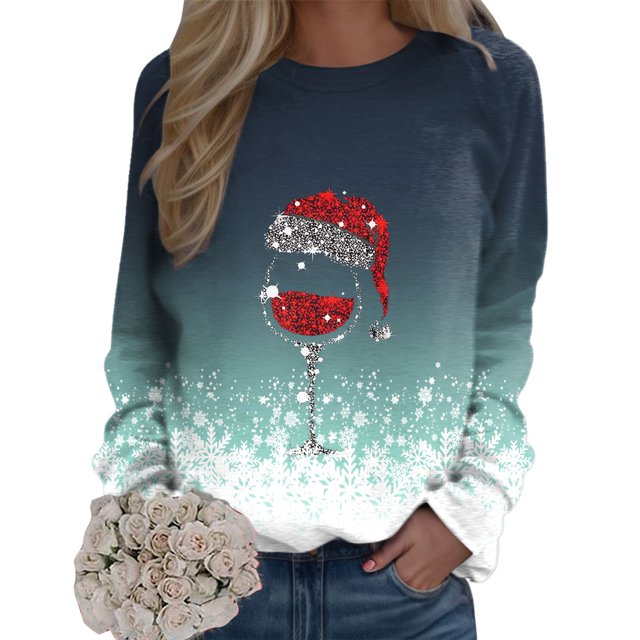 Kcodviy Chandails à Capuche Décontractés de Noël pour Femmes, Imprimé, Col Rond, Chandail en Molleton Décontracté à Manches Longues, Coupe Ajustée, Chandail à Enfiler, Vêtements, T-Shirts Décontractés à Manches Longues, Chandails d'Entraînement, Blouse Ample
