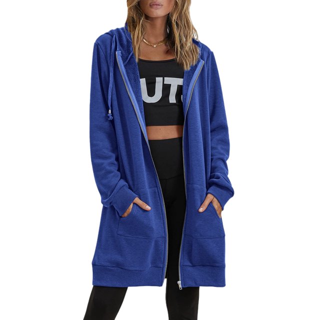 Innerwin Chandails en Molleton à Capuche Zippés pour Femmes Sweat à Capuche Automne Couleur Unie Chaud Bleu Royal L