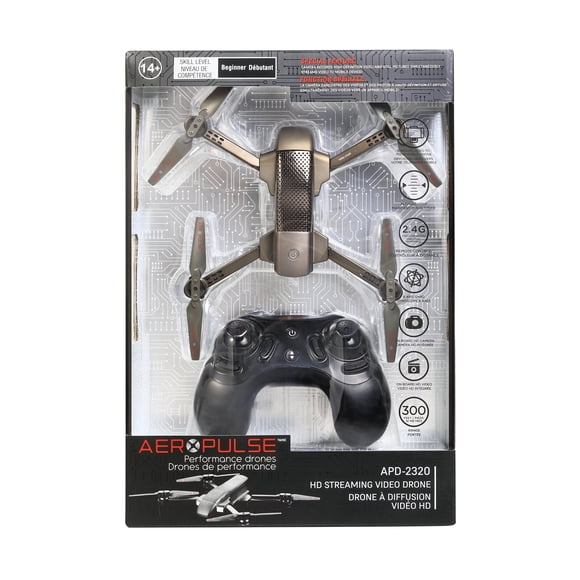 Remis à Neuf Aeropulse APD-2320 HD Drone Vidéo en Diffusion, Noir, 3 Réglages de Vitesse, Stabilisation de Précision, Système d'Alimentation Amélioré, WM-7219