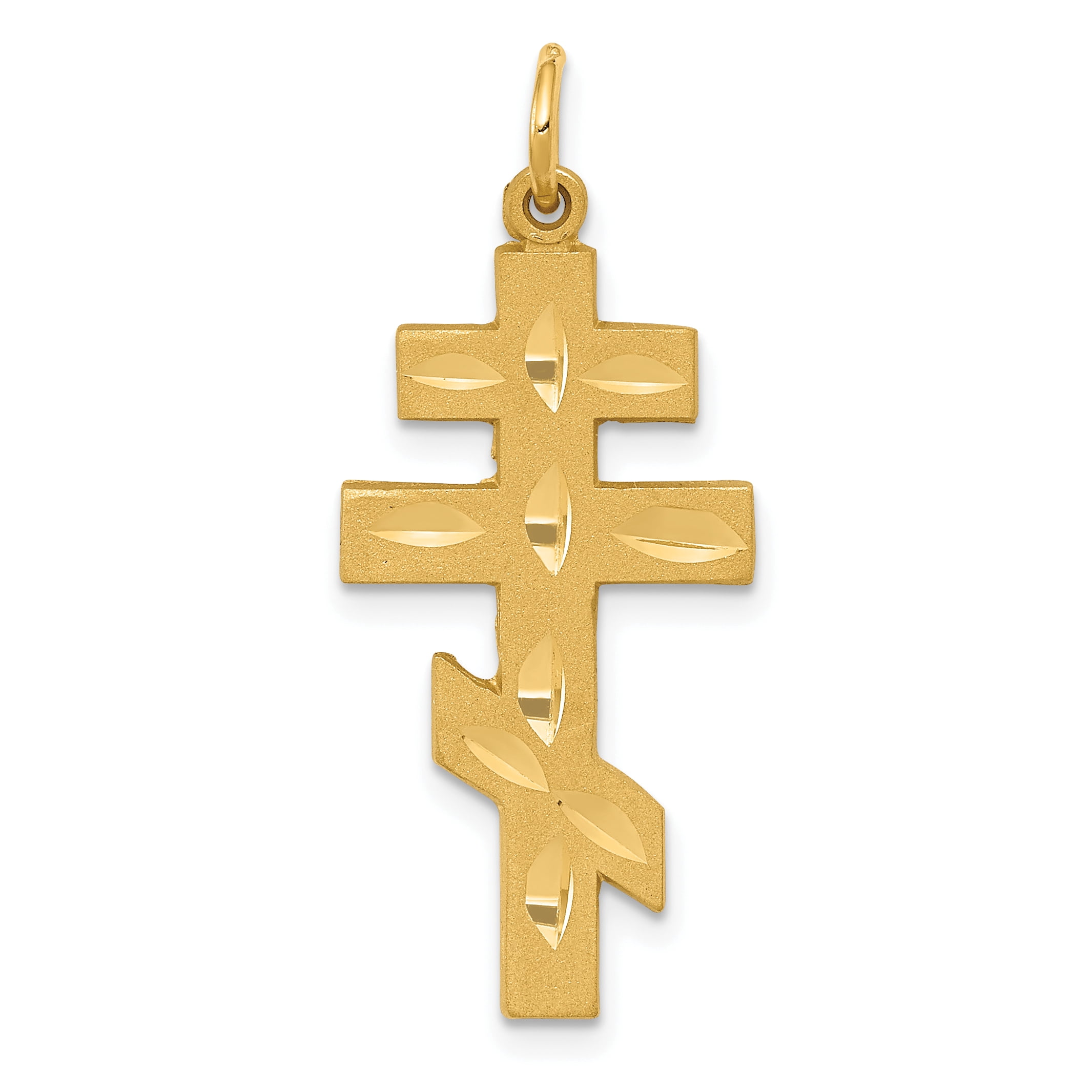 14k Yellow Gold Eastern Orthodox Cross Necklace Charm Pendant Religious