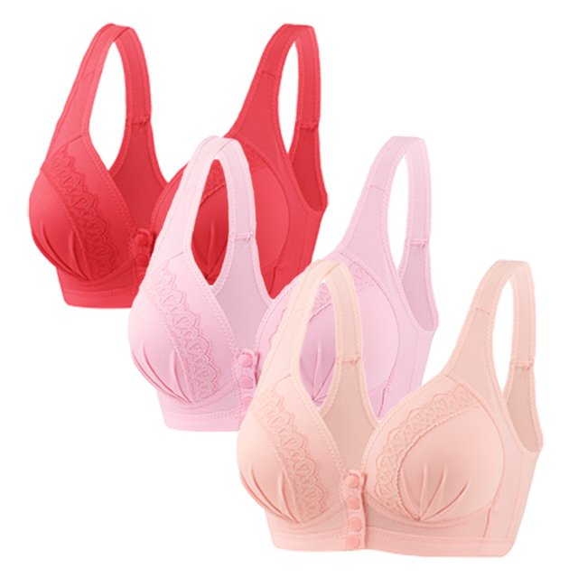 Timegard 3pc Wireless Bras for Women Front Closure Full Support Wide Strap Comfort Breathable Everyday Bra