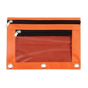Meitianfacai Large Capacity Binder Pouch for 3 Ring Binder, B5 Size Zipper Pulls Bags Case, Cosmetic Bags with Clear Window for Office, Oxford Cloth(Orange)