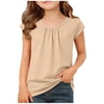 thumbnail image 2 of EGNMCR T-shirt Plissé à Manches Courtes et Col Rond Uni pour Enfants, Printemps et Été, Haut en polyester pour Enfants, 2 of 7