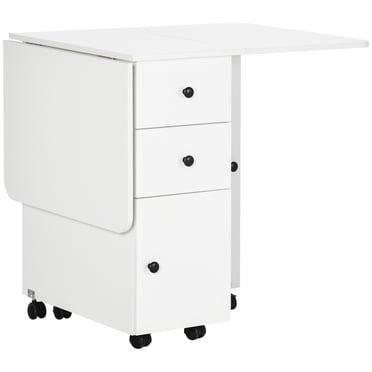 HOMCOM Table à Manger Pliable, Table de Cuisine Roulante avec Tiroirs, Armoire