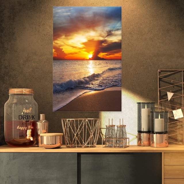 Coucher de Soleil Jaune sur une Plage Lugubre - Impression sur Toile de Plage Moderne