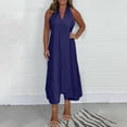 thumbnail image 2 of Swstbby Liquidation d'Économies d'Été! Robe d'Été pour Femme, Robe Élégante à Col en V Dos en T Sans Manches pour Femme Bleu Foncé L, 2 of 5