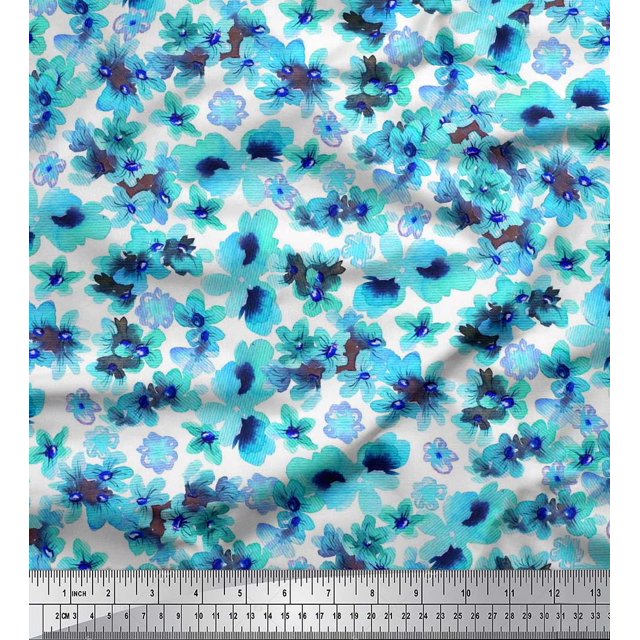 Soimoi Green Poly Georgette Fabric Floral Print Fabric by The Yard 52 Inch Wide