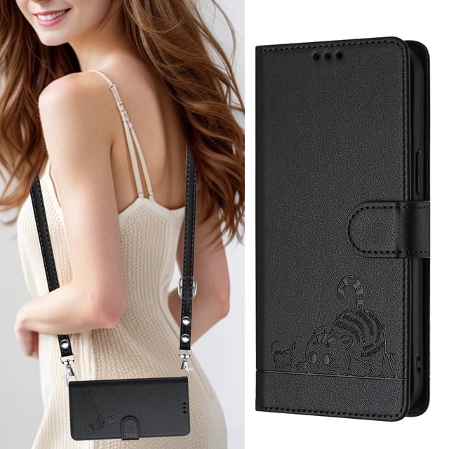 iPhone 14 Plus Case ,Cat PU Leather Crossbody Lanyard Strap RFID Magnetic Wallet Compatible with iPhone 14 Plus Cover