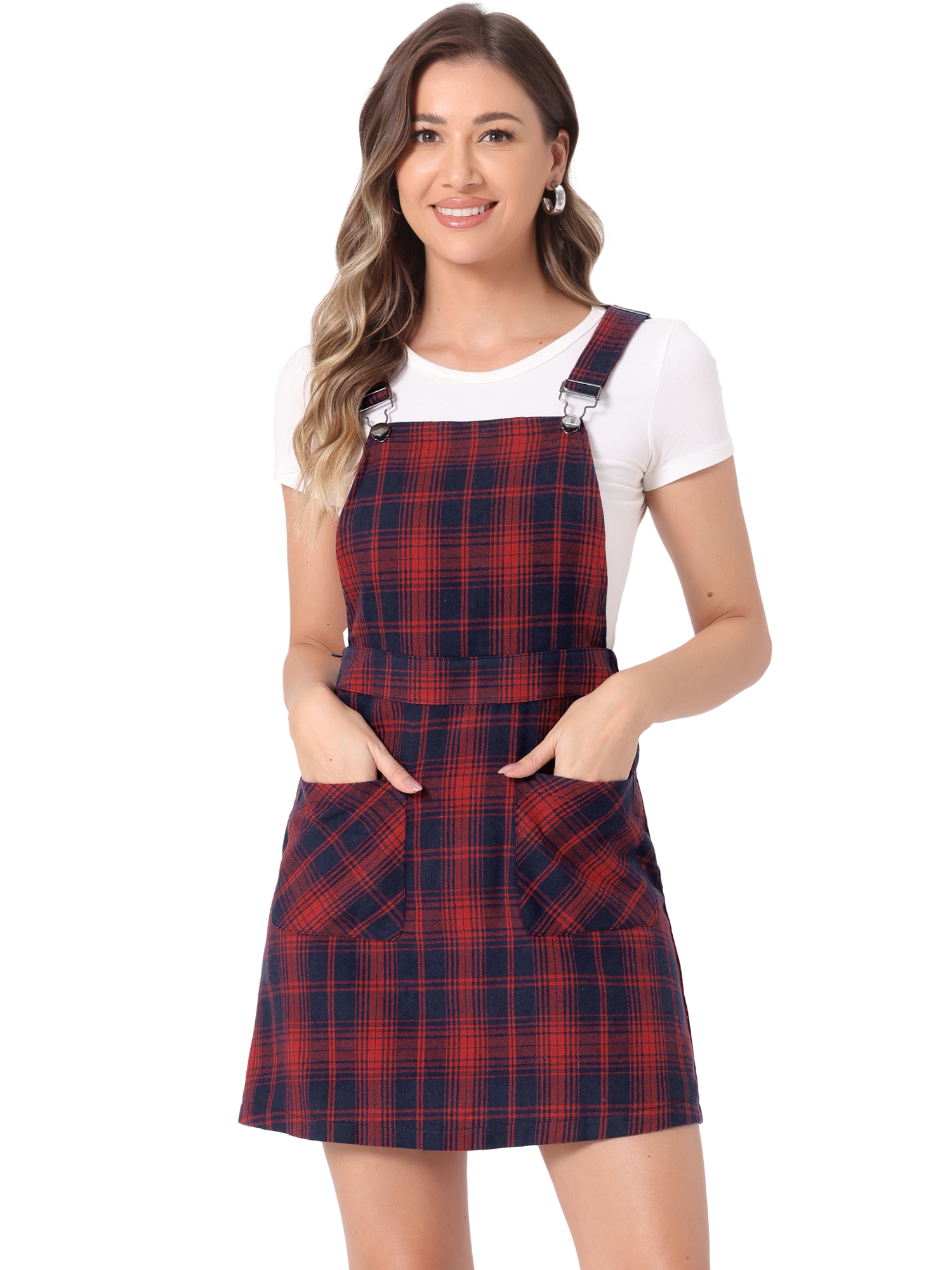 INSPIRE CHIC Women's Adjustable Strap Plaid Suspender Overall Dress