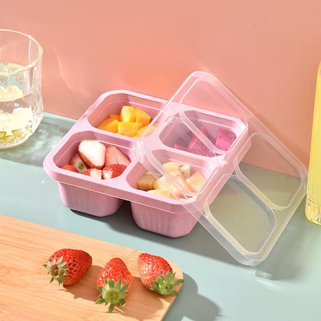 4-Section Bento Lunch Box with Lids, Microwave-Safe Meal Prep Container (Pink, 16.5x15.5cm)