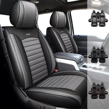 Car Seat Covers Custom Fit for 2015-2022 Ford F150 Pickup Truck PU Leather Front+Rear Full Set Cushion Protector Black+Gray