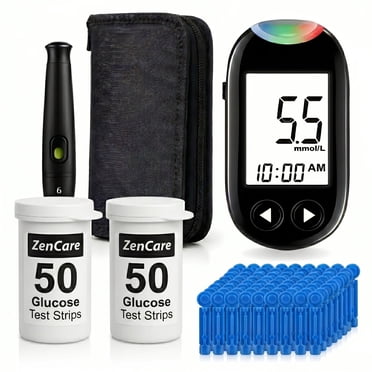 100 Strips & Lancets | Blood Glucose Monitor Kit | Health Canada Licensed | Large Numbers | Battery Included