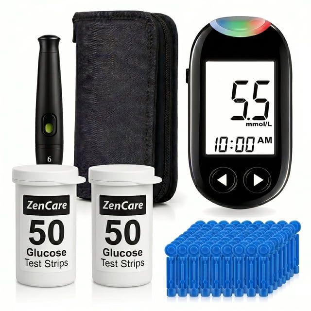 100 Strips & Lancets | Blood Glucose Monitor Kit | Health Canada Licensed | Large Numbers | Battery Included