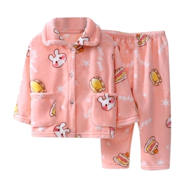 Kcodviy Kids Girls Fleece Pajamas Toddler Summer Clothes for Boys Set Warm Winter Fall Boys 4T Summer Clothes Sleepwear Soft Tops Pants Toddler Boy Suit Sets with Pockets