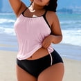 thumbnail image 2 of FAVIPT Women Plus Size 2 Piece Tankini Ruched Drawstring Tummy Control Bathing Suit Tropical Summer Beach Swimsuit Pink,XXXXL, 2 of 5