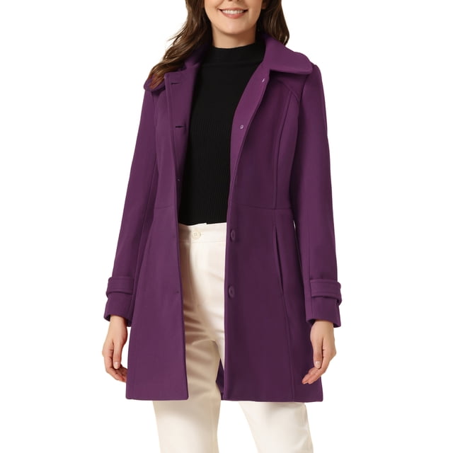 INSPIRE CHIC Manteaux pour Femmes Col Peter Pan Boutonnage Simple devant à Boutons Manteaux d'Hiver L Rouge Violacé