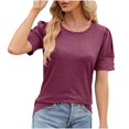 thumbnail image 3 of asjyhkr T-Shirts pour Femmes Col Rond Manches Courtes à Revers Hauts d'Été Mode 2025 Chic T-Shirts Basiques, 3 of 4