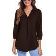 thumbnail image 1 of Innerwin Tops 3/4 Sleeve Women Blouse Work Solid Color Elegant Shirts Brown XL, 1 of 1