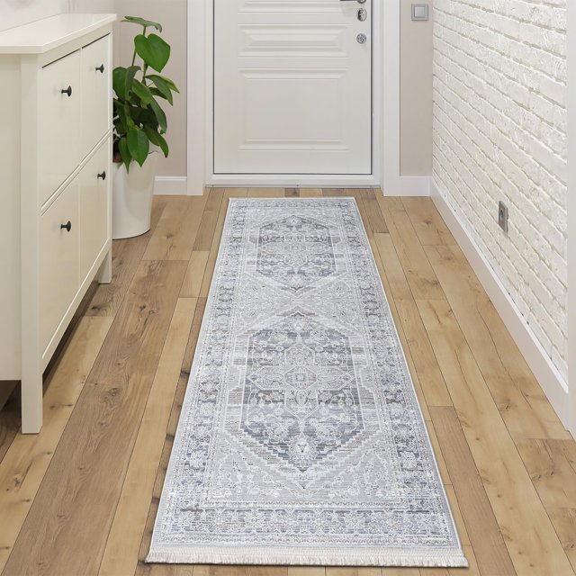 BY COCOON 2'6''x8' Runner Rug| Carpet Runner Kitchen Rug Kitchen Runner Washable Rug Entryway Rugs Hallway Runner Runners Rugs for Hallway Non Slip Rug Runner (80 Cm x 244 Cm Grey Rug)