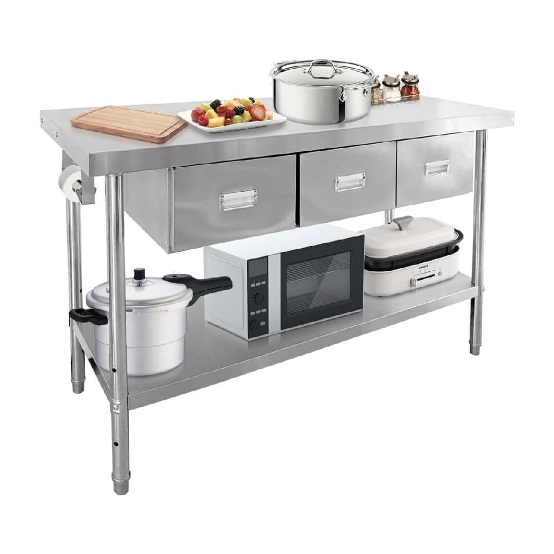 Ourlova Table en Acier Inoxydable 60x24 Po avec Tablette Ajustable 3 ...