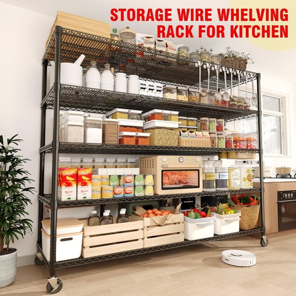 EDTara Adjustable Heavy Duty Storage Shelving, Metal Wire Shelves with Wheels and Feet, Large Organizer Rack for Garage, Pantry, and Commercial Spaces