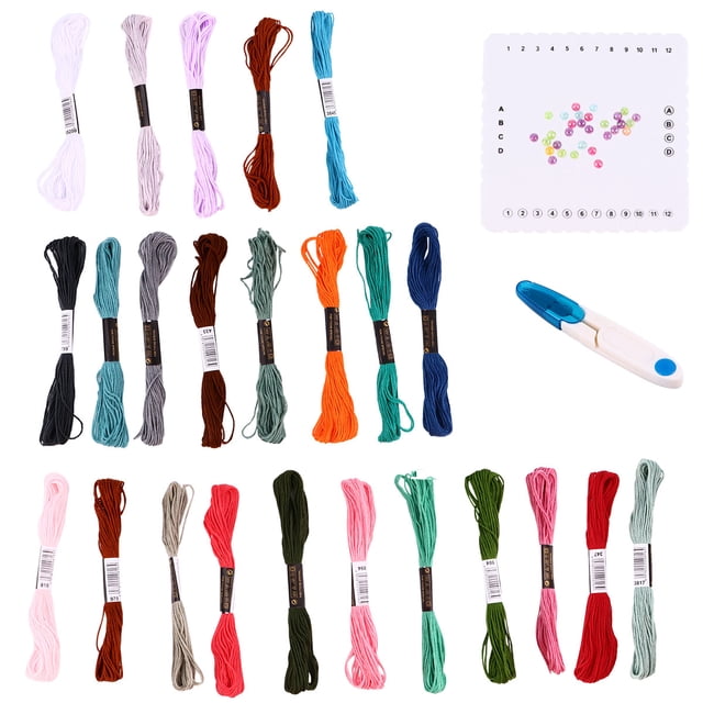 1 Ensemble de Trousse pour Fabrication de bracelets Comprenant une Variété de Fils à Broder en 24 Couleurs Vives, une simple Plateforme de Tissage en Corde Parapluie et une Aiguille à Tricoter. les Fils Sont Faits de fibre de polyester, Chaque Fil Mesurant 8 Mètres avec 6 Brins, Convient pour Créer des bracelets d'Amitié, des Ficelles Artistiques et des Projets de Point de Croix. Comprend des Perles et un Outil d'Enfilage pour une Polyvalence Accrue.