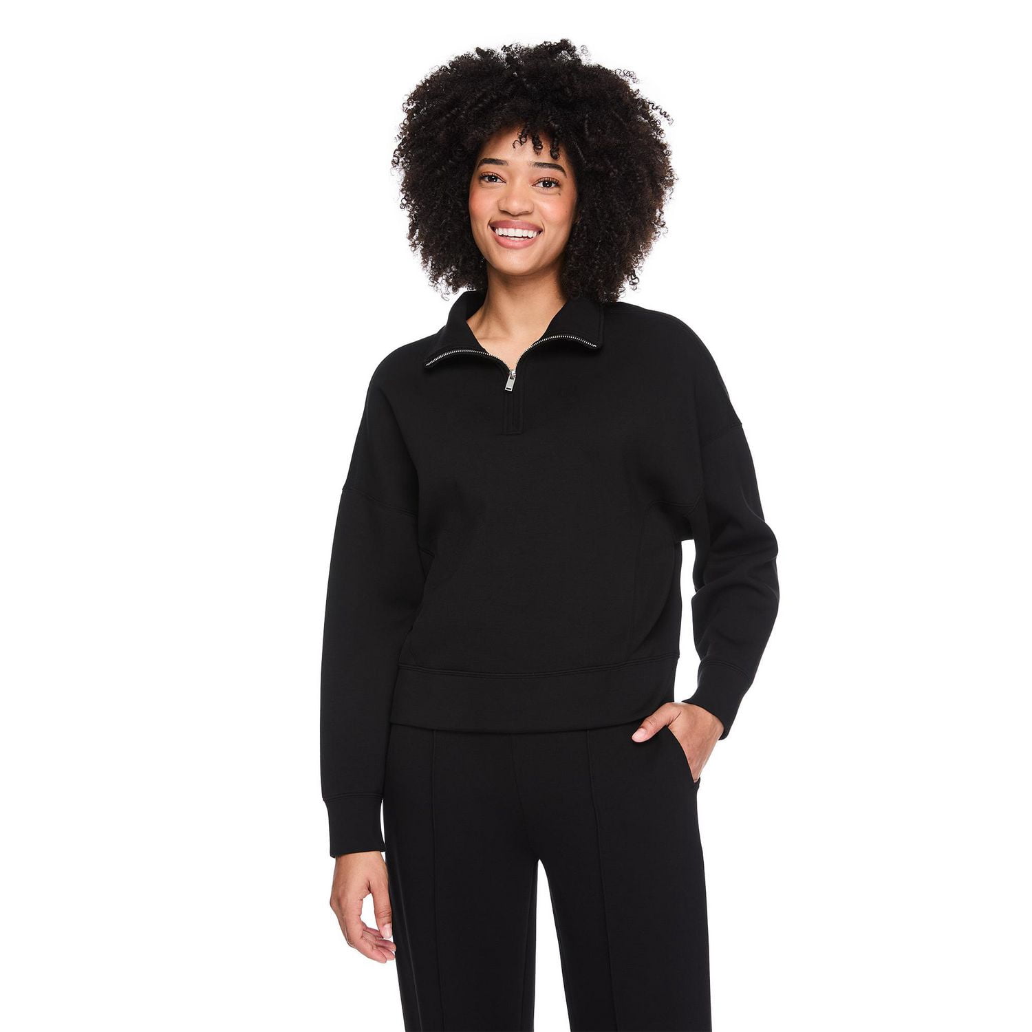 Chandail en tricot scuba avec fermeture éclair 1/4 George pour femmes