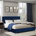 thumbnail image 2 of Costway Full Tufted Upholstered Platform Bed Frame Flannel Headboard Navy Blue, 2 of 10