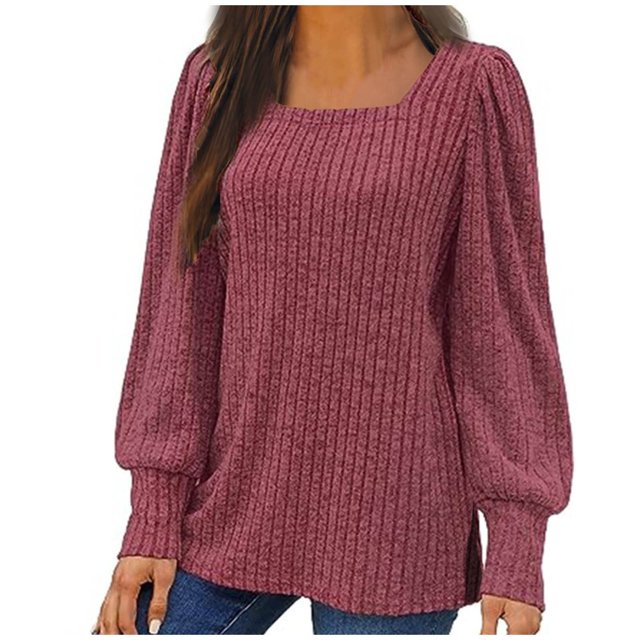 Penkiiy Chandails à Col Rond pour Femmes Manches Longues Chemises Coupe Ample Décontractée Automne 2025 Mode Léger Pull Tunique Tenues 5TG Rouge