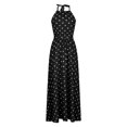 thumbnail image 4 of HKEJIAOI Robes Décontractées Soldes Liquidation Robe Fleurie pour Femmes Mode Décontractée Été Sans Manches Col Rond Robe à Pois Col Licou Fermeture Éclair Robe pour Femme Longues Robes Noir, 4 of 5