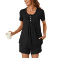 thumbnail image 2 of AherBiu Ensembles de Pyjama pour Femmes 2 Pcs Boutons Col Rond Hauts Ensemble de Pjs Shorts Confortables Vêtements de Nuit Vêtements de Nuit, 2 of 6