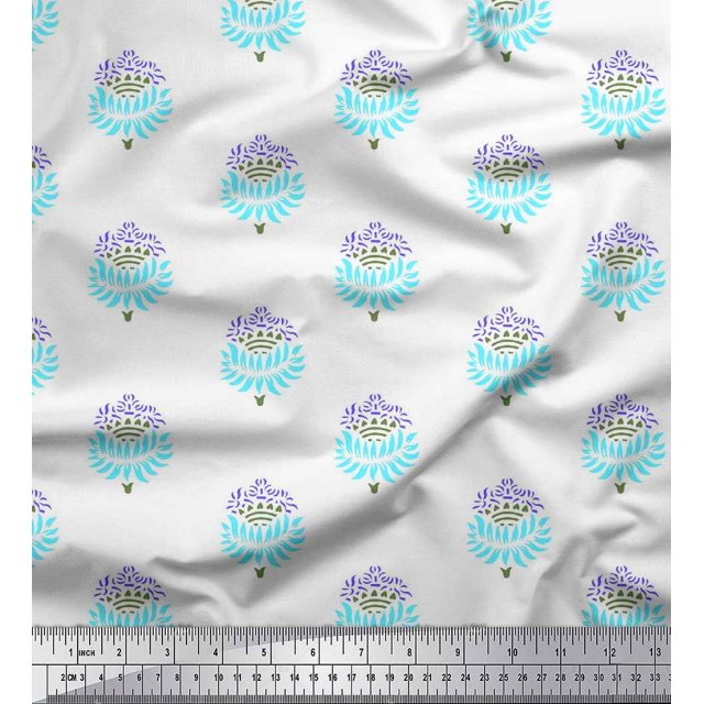 Soimoi Rayon Fabric Leaves & Floral Block Fabric Prints by Yard 42 Inch Wide