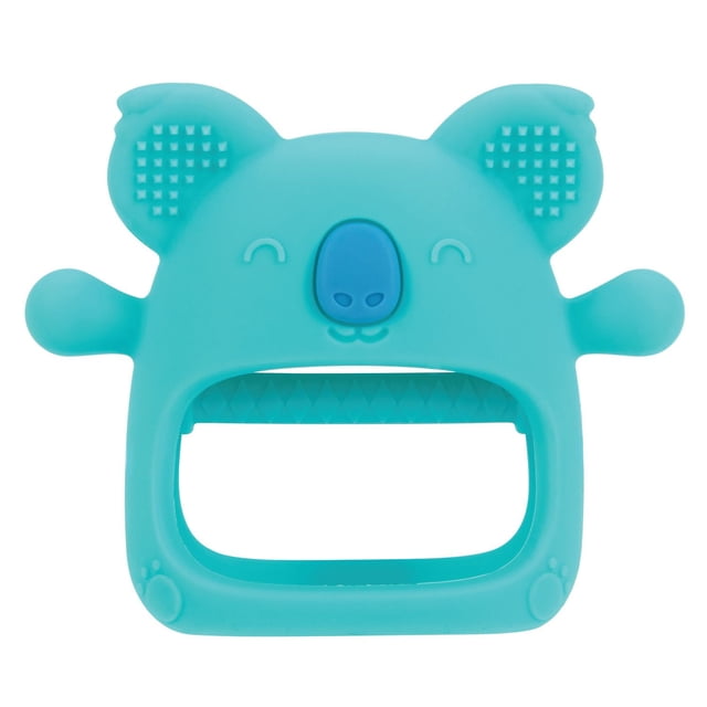 Nûby™ Soft Flexible Silicone Teething Mitten - Koala in turquoise blue with textured ears and a blue nose, designed as a mitten-style teether with an open grip and soft silicone to soothe sore gums, suitable for babies 3 months and older.