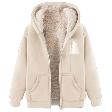 LOVZFMLL Winter Jackets for Women Fashionable Printed Fleece Hooded Sweatshirt Jacket