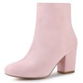 thumbnail image 1 of BLISSFUL STEP Bottines à Talon Bloc à Bout Rond pour Femmes avec Fermeture Éclair Latérale Rose 5,5, 1 of 6