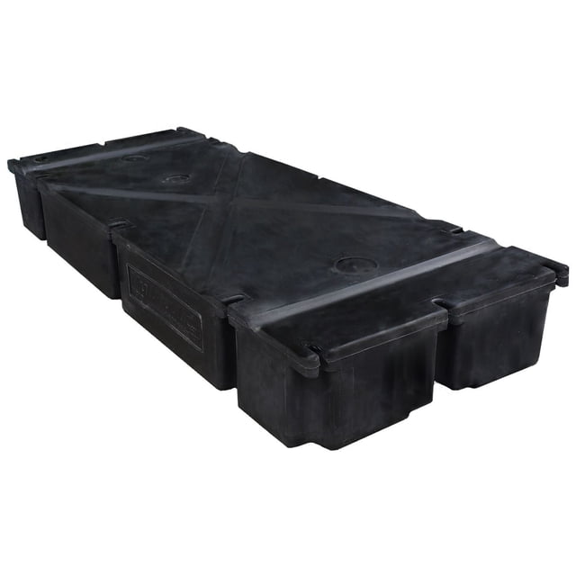 Multinautic Dock Float, Hollow, 24" x 60" x 08", black hollow dock float made of anti-UV polyethylene with seamless one-piece rotational molding, featuring a 1.5-inch thick bolting flange with 12 bolt slots for easy installation on wooden or aluminum docks, resistant to ice, animals, and petroleum damage, ideal for durable and environmentally friendly dock support.
