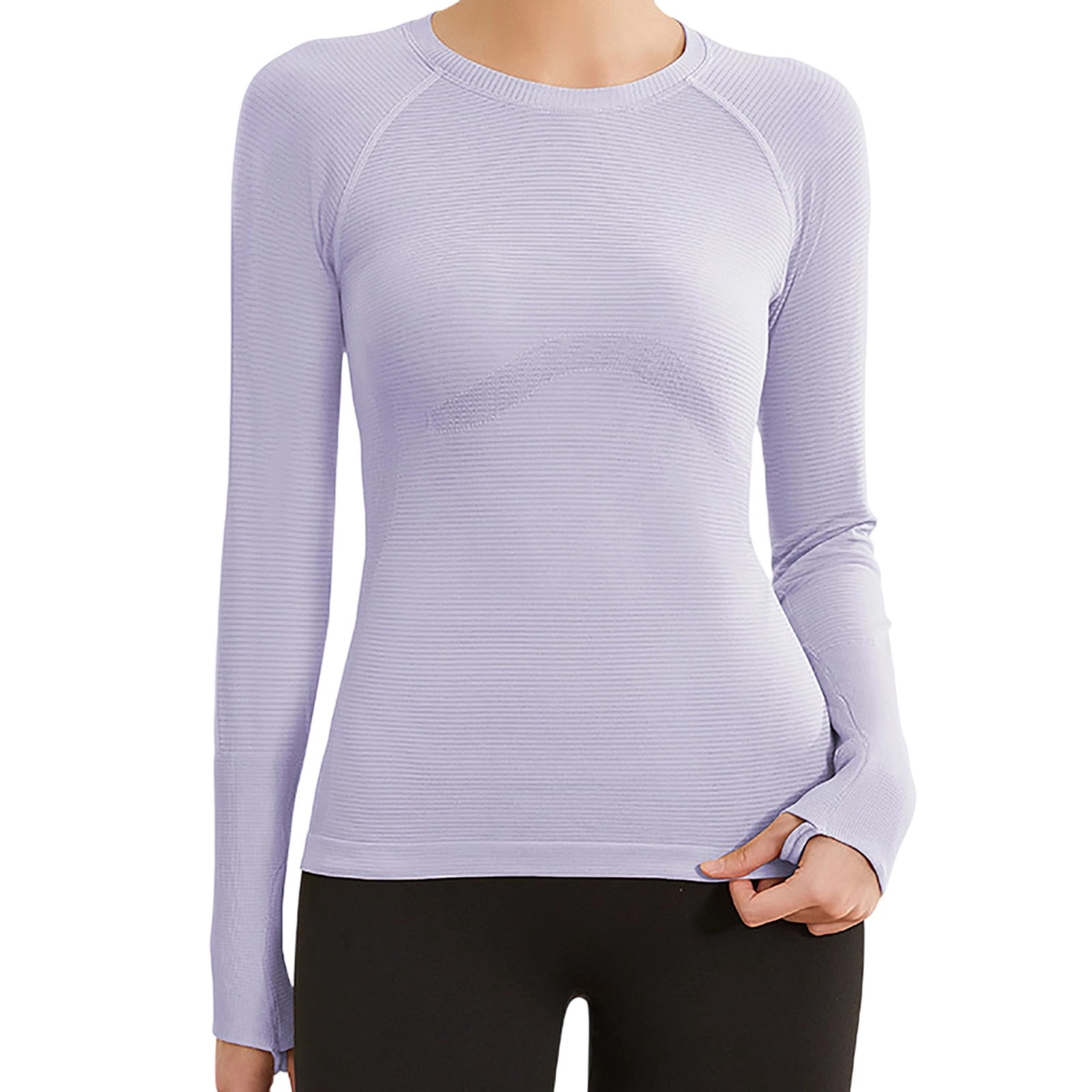 fheaev Chandails à Manches Longues pour Femmes Col Rond Chandail du Bas Ajusté Décontracté Extensible Ajusté sous-Blouses Entraînement Haut de Sport Pilates Vêtements de Mise en Forme Couche de Base Hauts