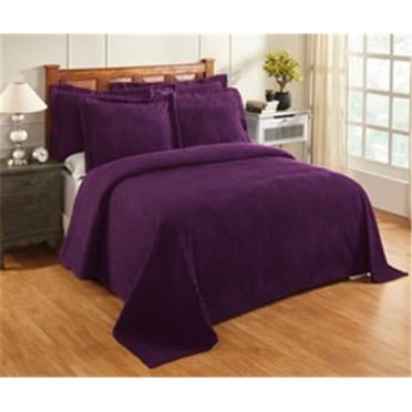 Better Trends Jullian Collection Couvre-Lit en Coton Chenille Grand Lit Rayures Prune