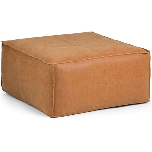 Simpli Home Brody Pouf de Table Basse Carré Grand Carré Boho en Similicuir Brun Vieilli