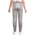 thumbnail image 2 of MSemis Girls Jazz Dance Leggings Metallic Ribbed Elastic Waistband Solid Color Toursers for Hip-hop Performance Silver 140, 2 of 7