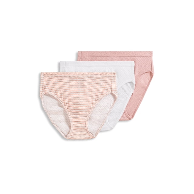 Jockey Culotte pour Femmes Elance Breathe Coupe Française - Lot de 3 Comprenant Trois Paires de sous-Vêtements à Taille Haute, Couvrance Totale, dans des Nuances pastel Douces de Rose, Blanc et Pêche. Fabriquées en Tissu pointelle 100 % Coton, Ces Culottes Offrent un Confort Respirant avec des Surpiqûres Aérées à Aiguilles Tombantes et une Ceinture et des Ouvertures de Jambe Douces, Recouvertes de Tissu. Conçues pour une ventilation Rafraîchissante et un Confort Toute la Journée.