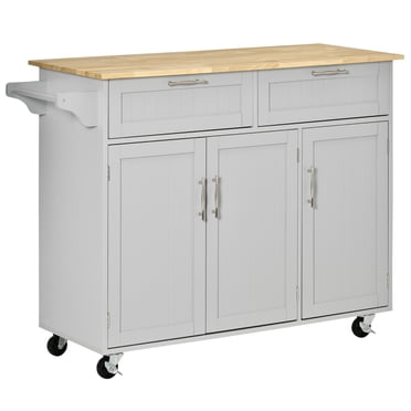 HOMCOM Kitchen Island on Wheels, Kitchen Cart w/ Drawers, Storage Cabinets